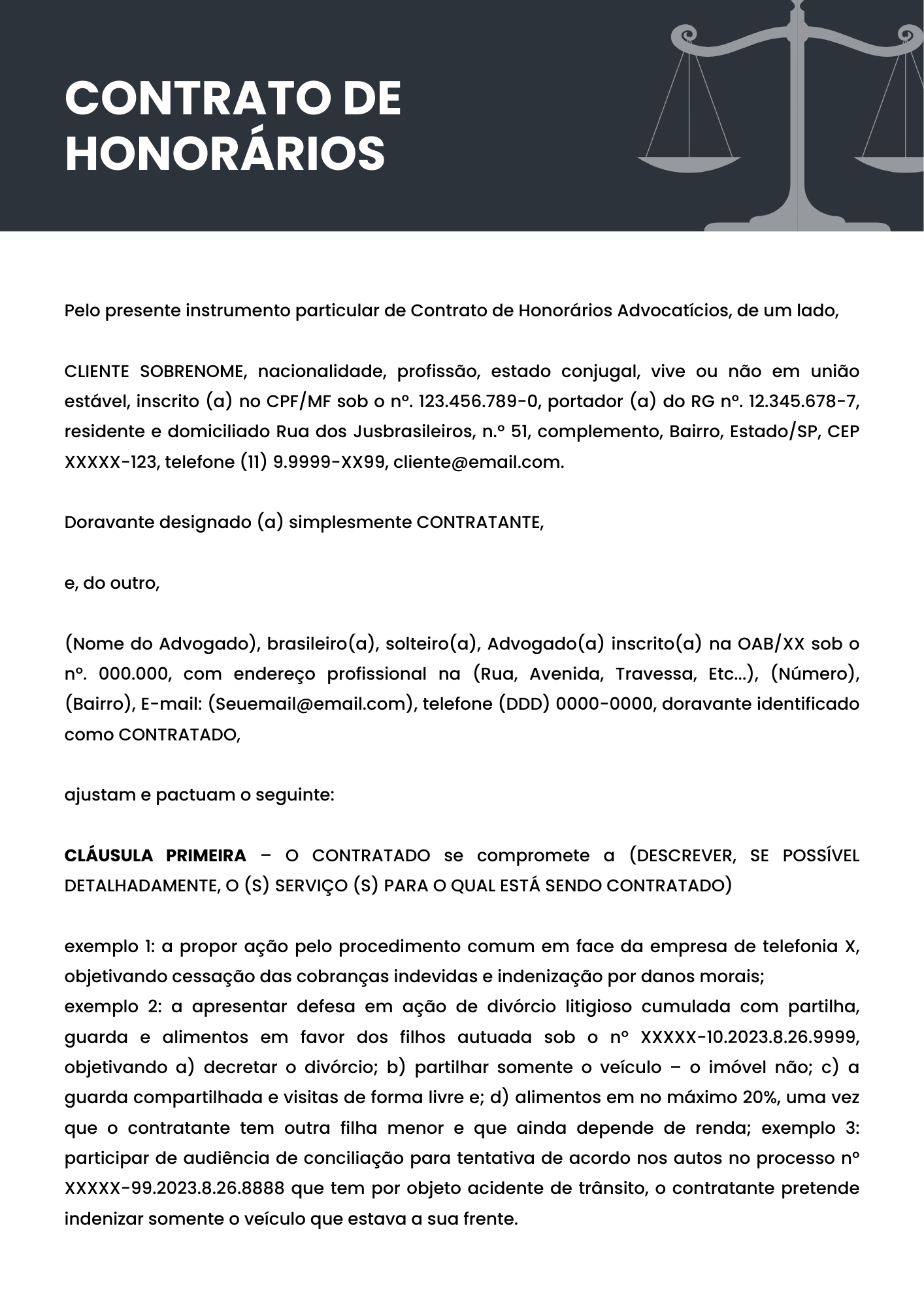 Contrato de Honorários Advocatícios