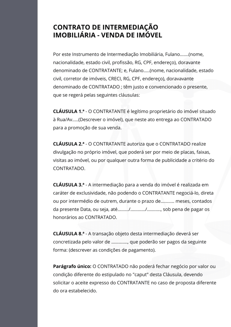 Contrato de Intermediação Imobiliária - Venda de Imóvel