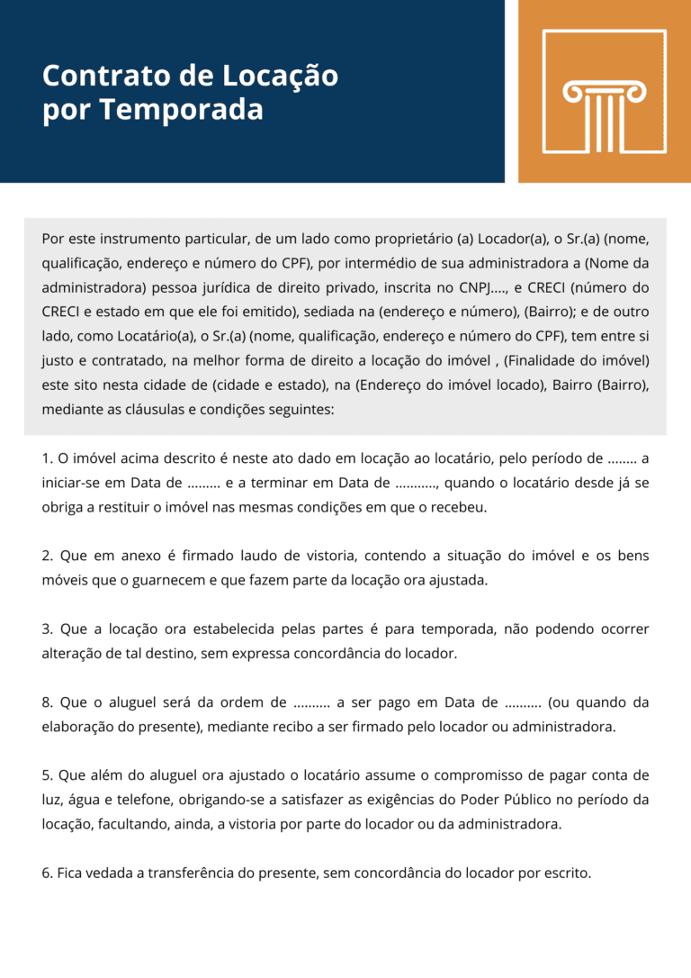 Contrato de Locação Por Temporada